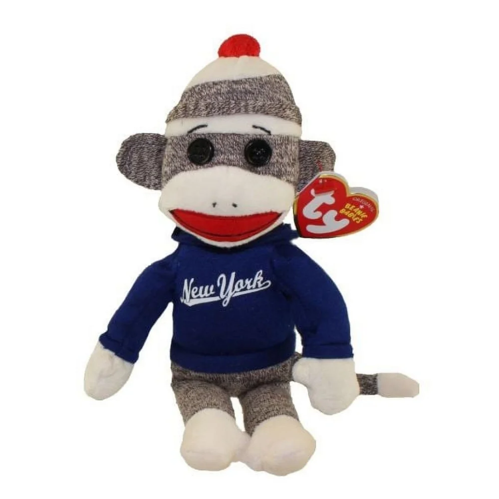 TY Beanie Baby - SOCK MONKEY (New York Shirt) (8.5" Plush) - Picture 1 of 6